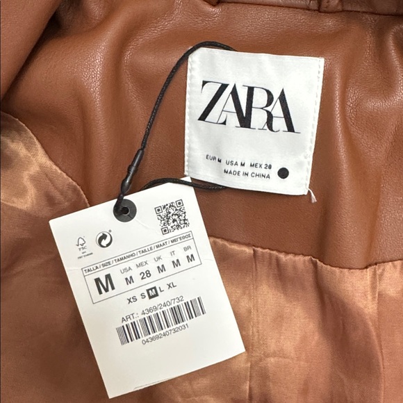 Zara Faux Leather Long Duster Blazer Top Coat Trench Jacket Cognac Brown Medium - Picture 12 of 13